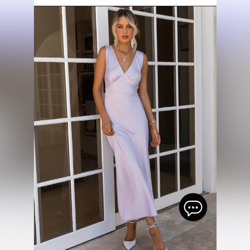 Pepper mayo lavender/lilac satin v-neck maxi dress, size 8, worn once!!